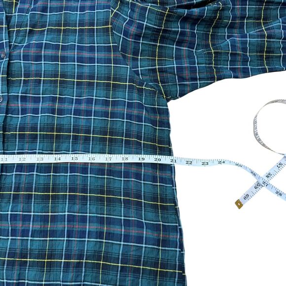 J. McLaughlin Megyn Plaid Cotton Poplin Shirt Crinkled Button Up 3/4 Sleeve Med - Picture 5 of 11